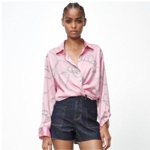 Pink Satin Rope Print Button Up Shirt (Size XL Womens 10-12)